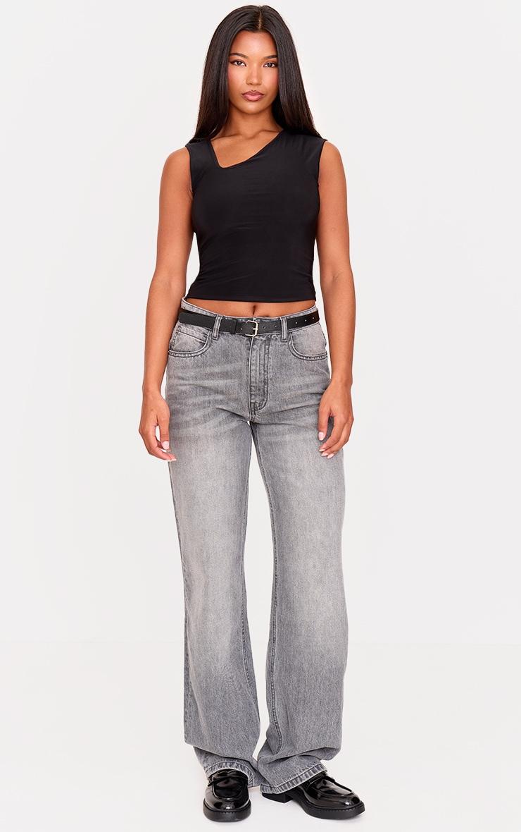 Black Slinky Asymmetric Detail Longline Vest Top Product Image