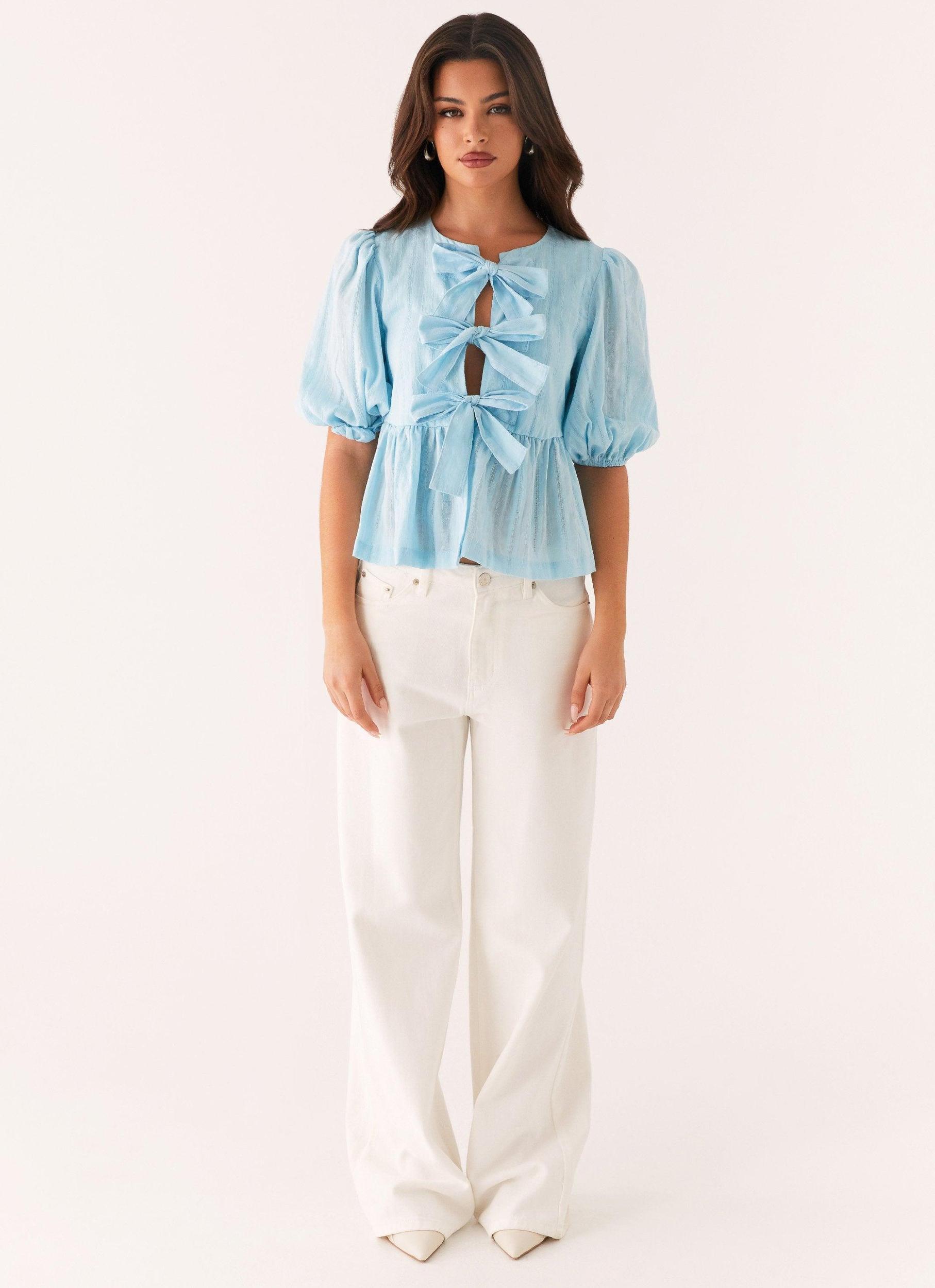 Western Wind Tie Top - Blue Product Image