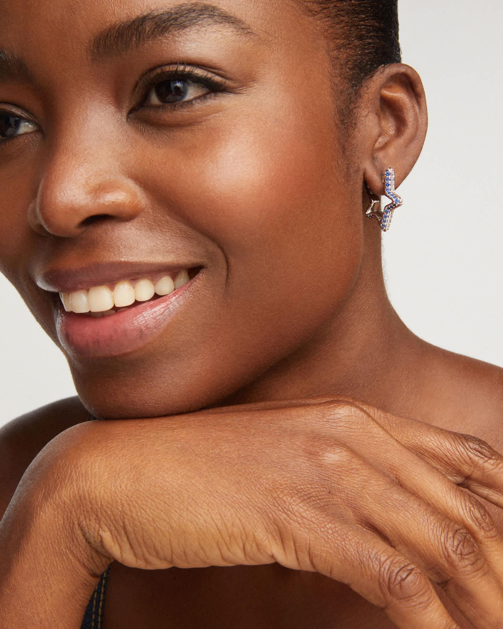 Pave Star Silver Huggie Earrings Product Image