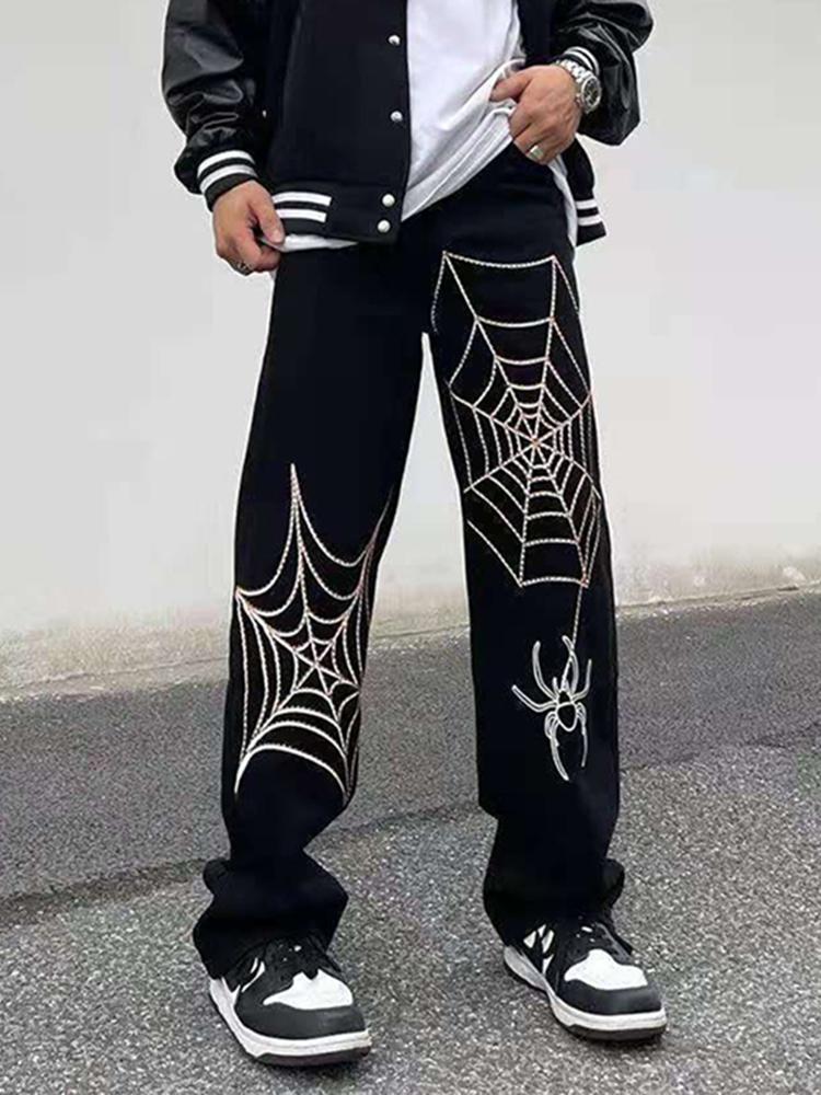 Sopula Black Spiderweb Wide-Leg Jeans Product Image