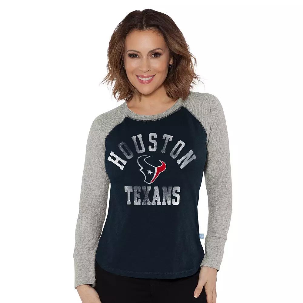 Women's G-III 4Her by Carl Banks Navy/Heather Gray Houston Texans Waffle Knit Raglan Long Sleeve T-Shirt, Size: XL, Blue Product Image
