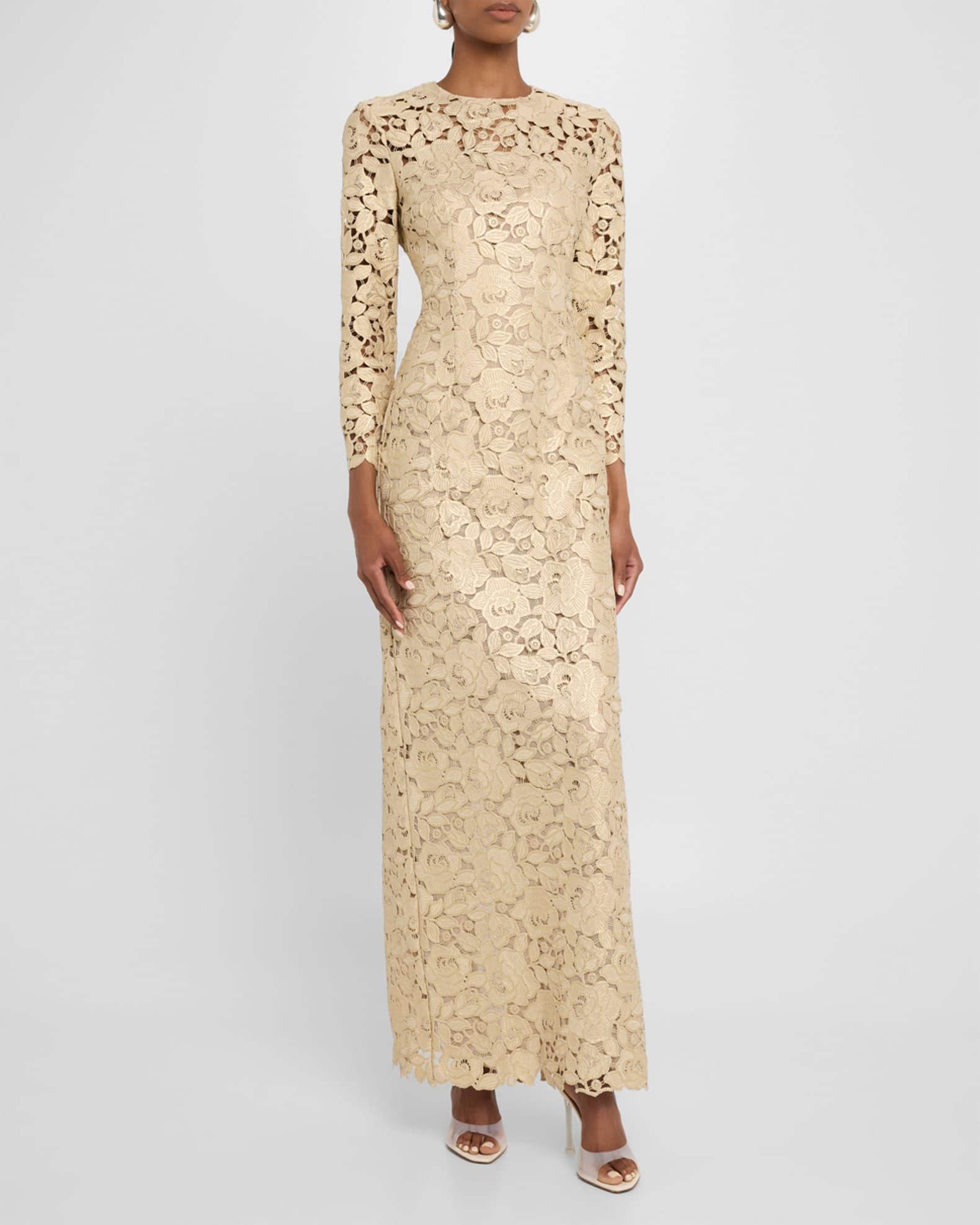 Crystal Rose Guipure Long-Sleeve Gown Product Image