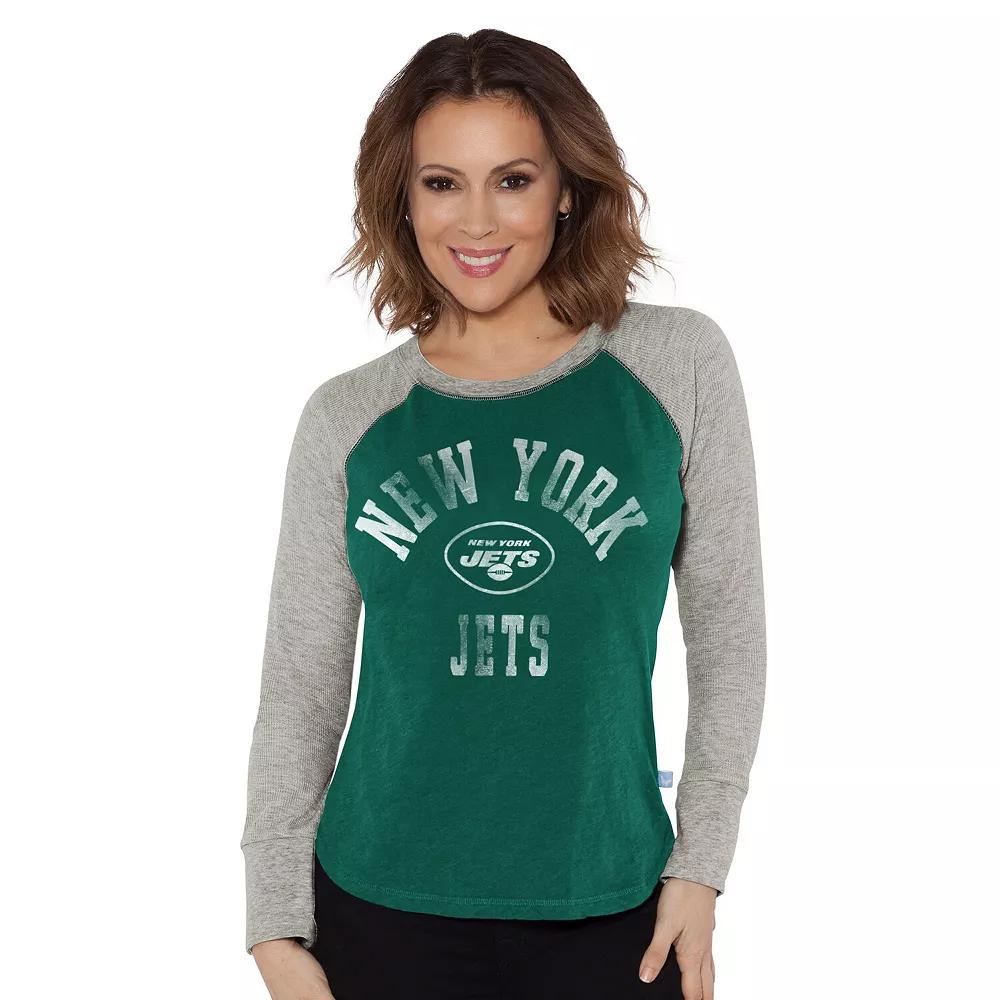Women's G-III 4Her by Carl Banks Green/Heather Gray New York Jets Waffle Knit Raglan Long Sleeve T-Shirt,  Product Image