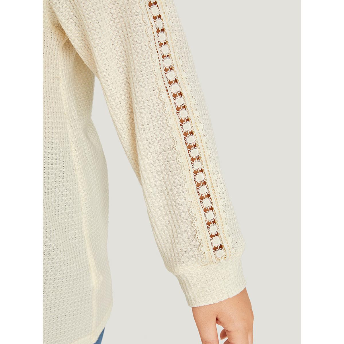 Plus Size Solid Crochet Lace V Neck Sweatshirt Women Ivory Elegant Lace V-neck Dailywear Sweatshirts BloomChic 14-16/1X Product Image