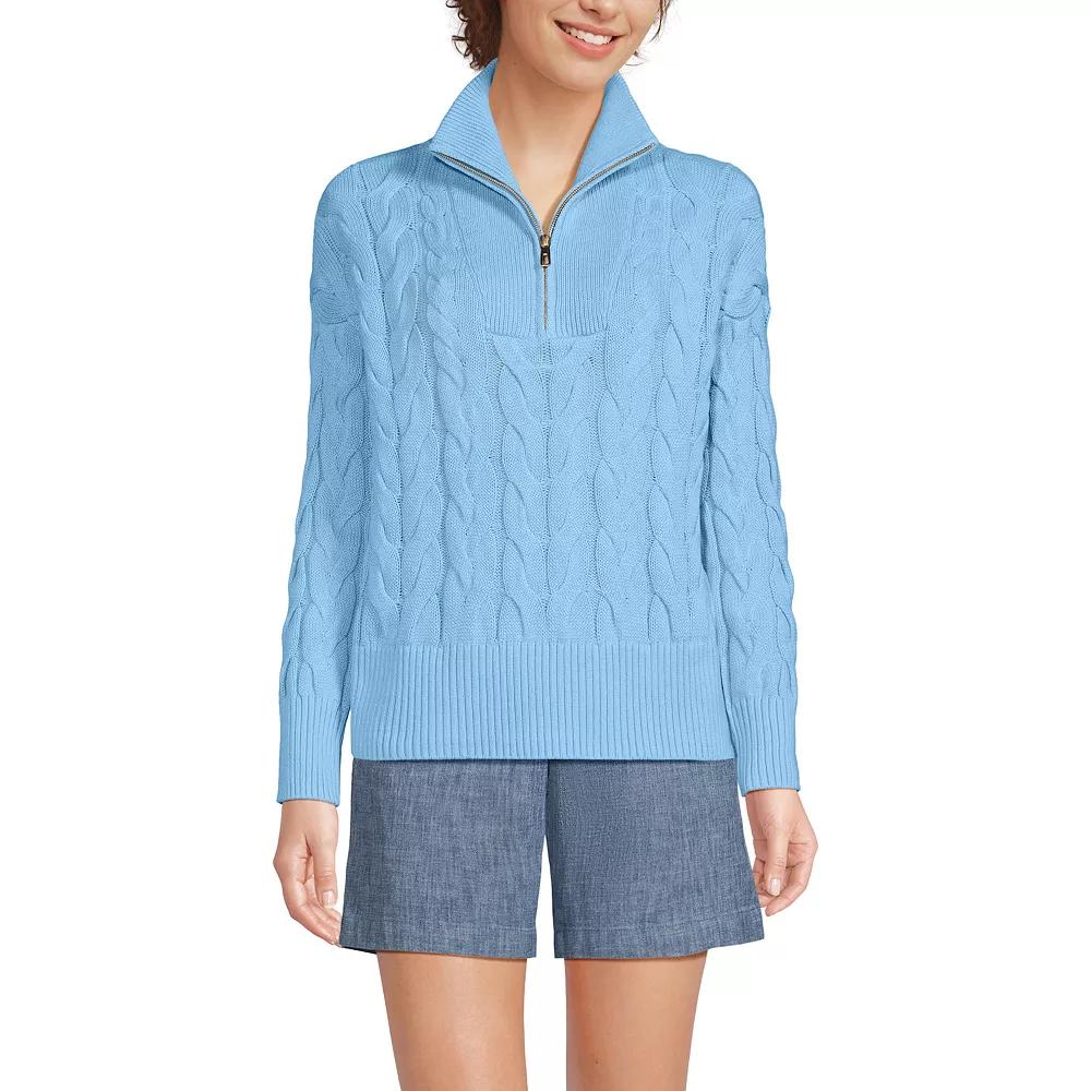 Women's Lands' End Drifter Cable Quarter Zip Sweater,  Product Image