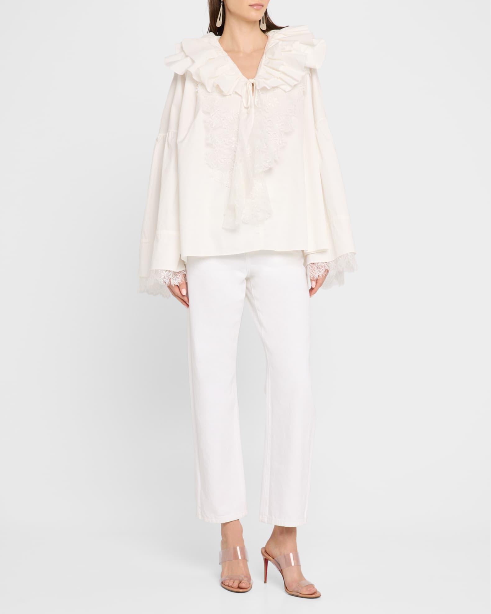 Long-Sleeve Frilled Lace Shirt Product Image