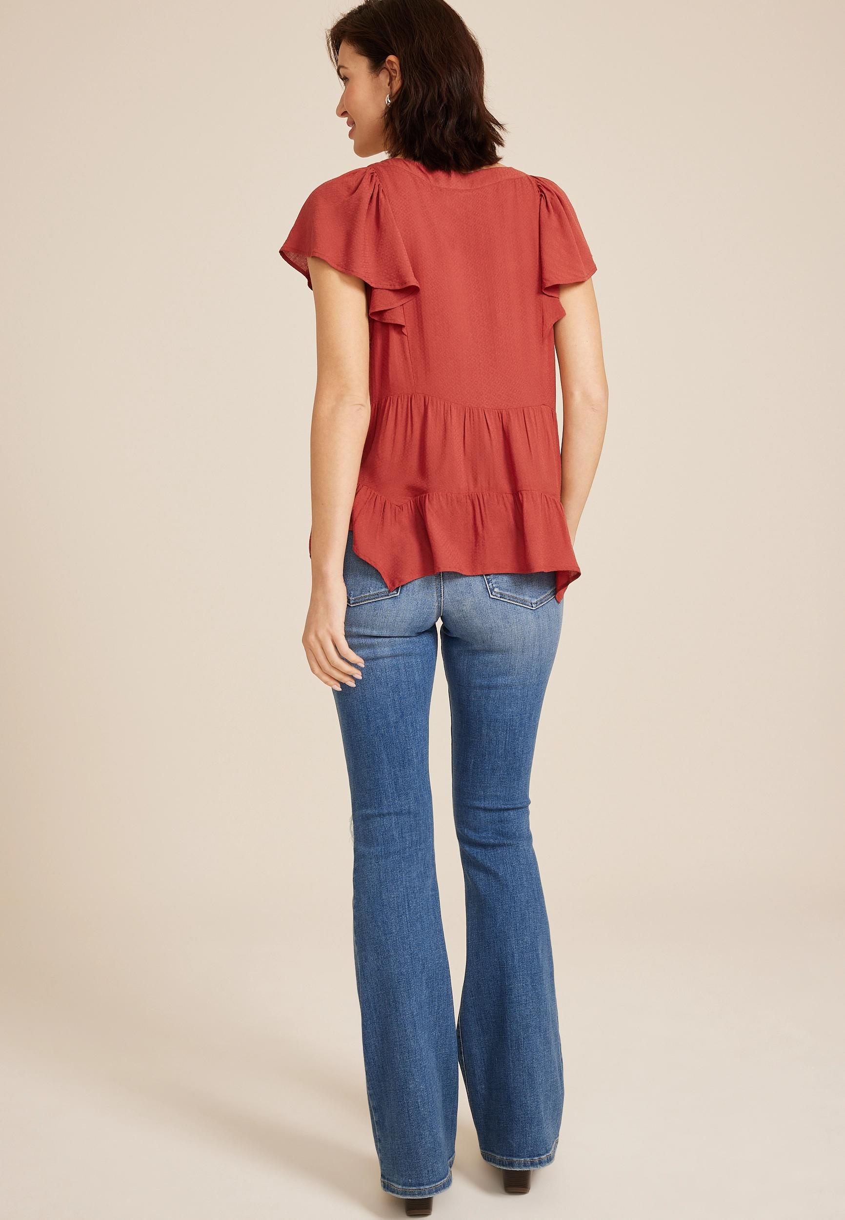 Maurices Womens XX Large Size Flutter Sleeve V Neck Blouse Product Image