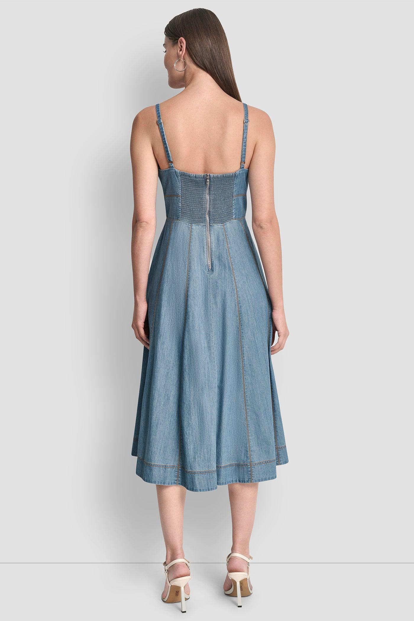 DENIM MIDI FIT & FLARE DRESS Product Image