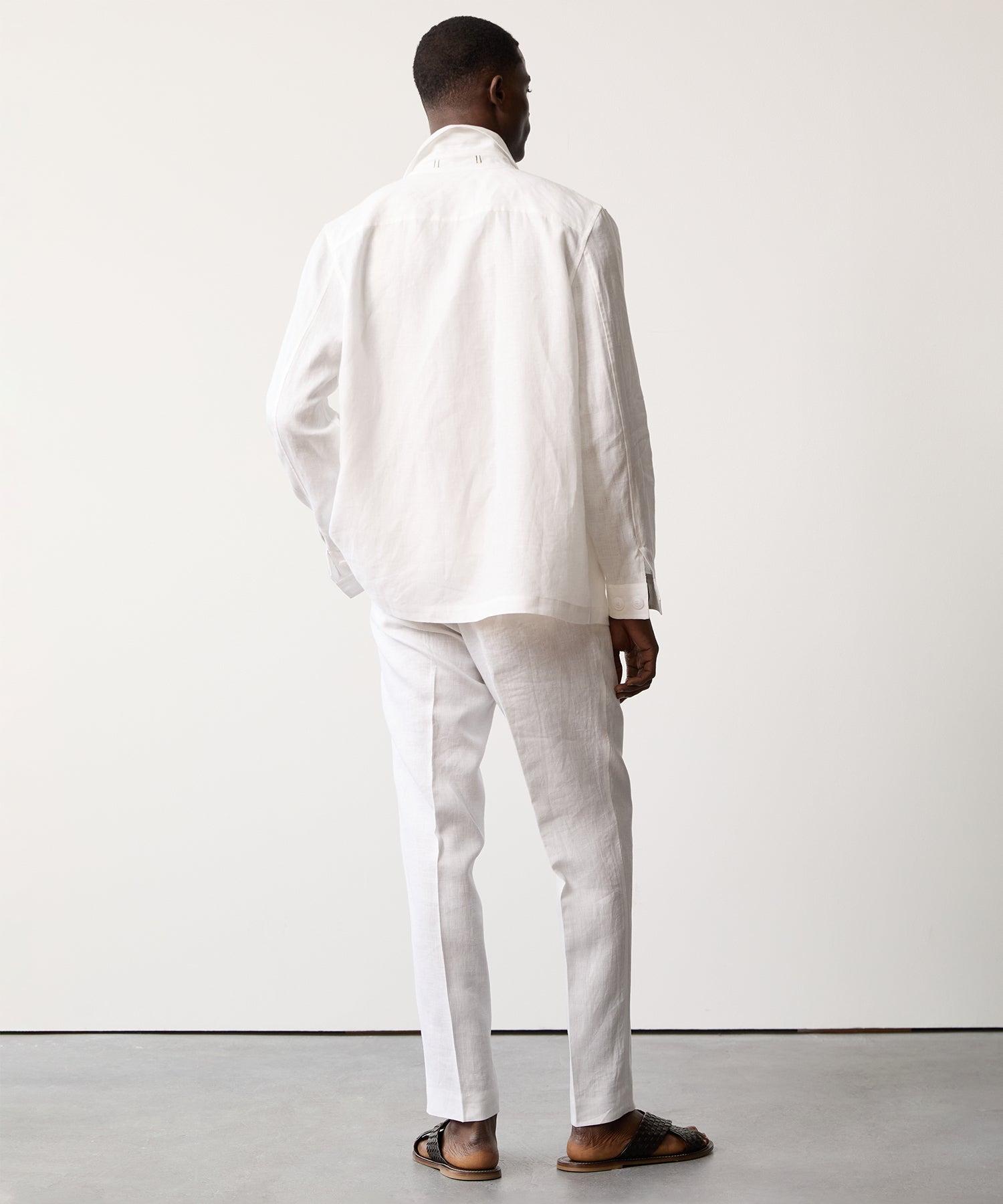 Linen Two-Pocket Overshirt in White Product Image