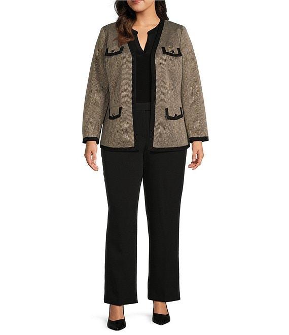 Kasper Plus Size Shimmer Herringbone Framed Patch Pocket Lady Jacket Product Image
