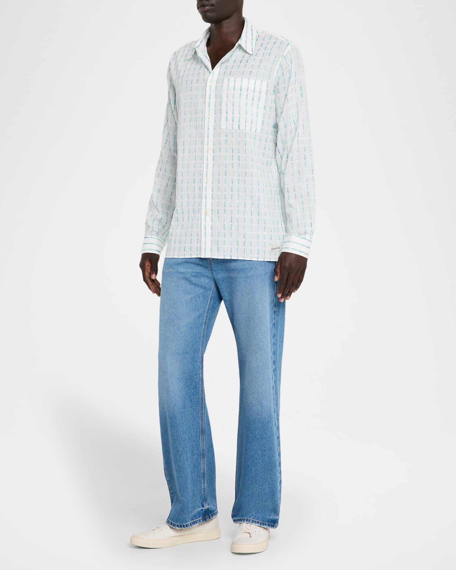 Men's Cotton Voile Stripe Casual Button-Down Shirt Product Image