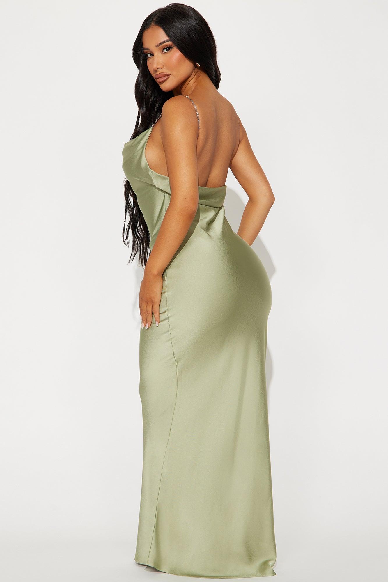 Mira Satin Maxi Dress - Sage Product Image