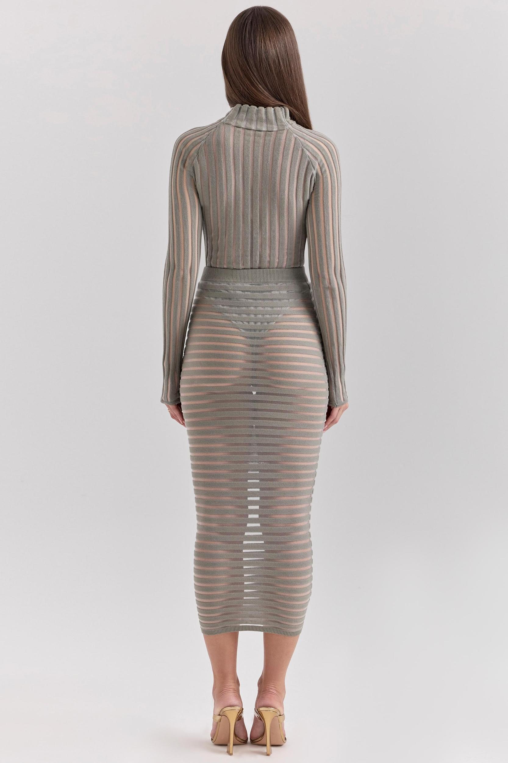 Margo  grey velour sheer striped midi skirt - sale Product Image