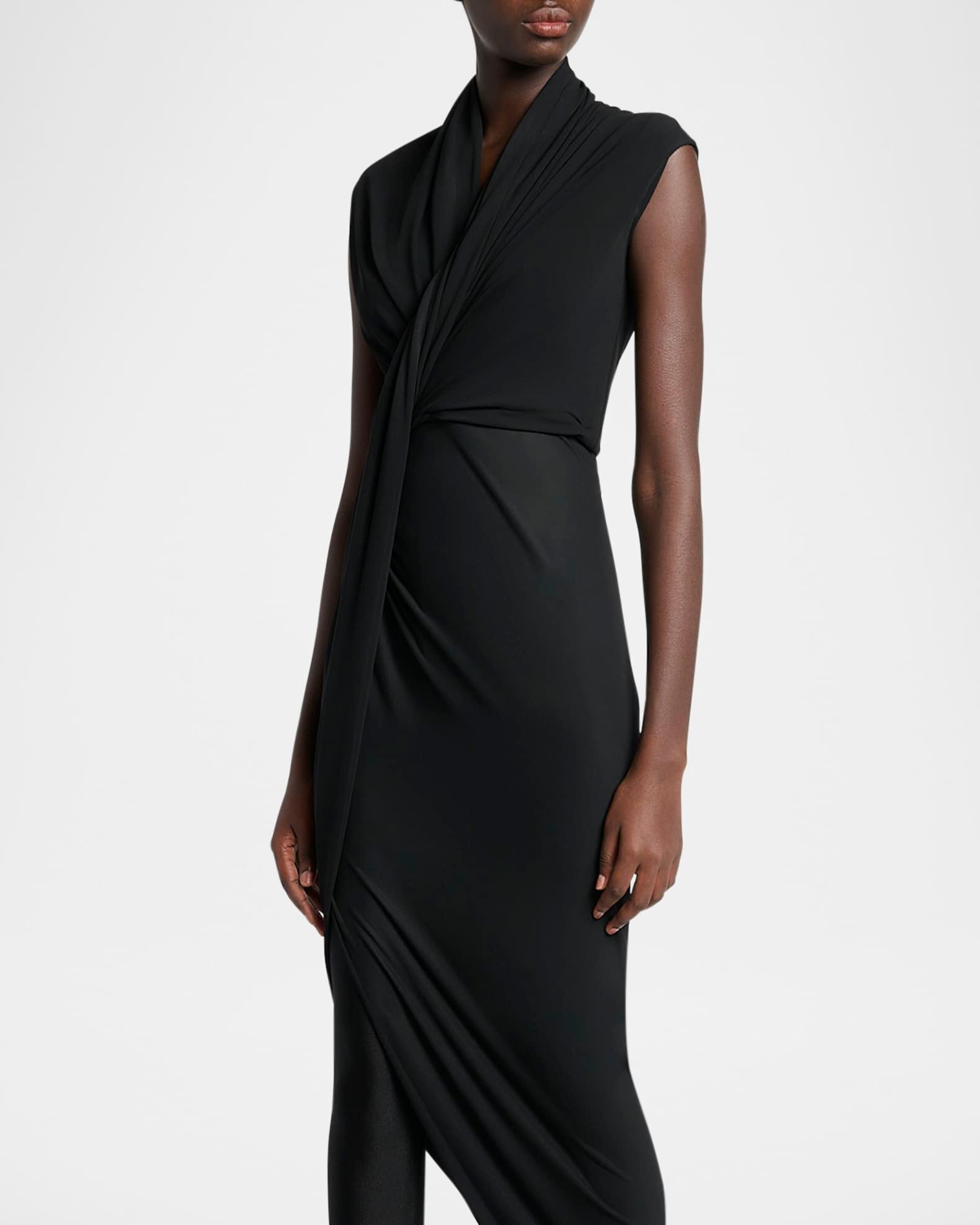 Draped Sleeveless Asymmetric Midi Dress Product Image