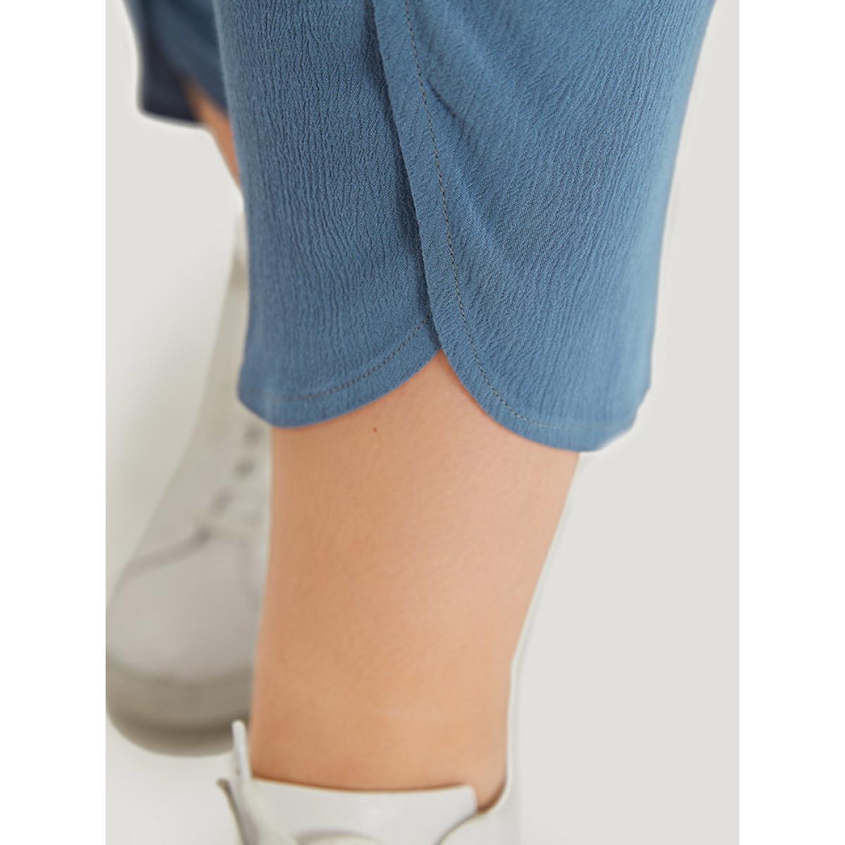 Plus Size Solid Pocket Elastic Waist Wrap Hem Pants Women Stone Casual High Rise Dailywear Pants BloomChic 30/6X Product Image