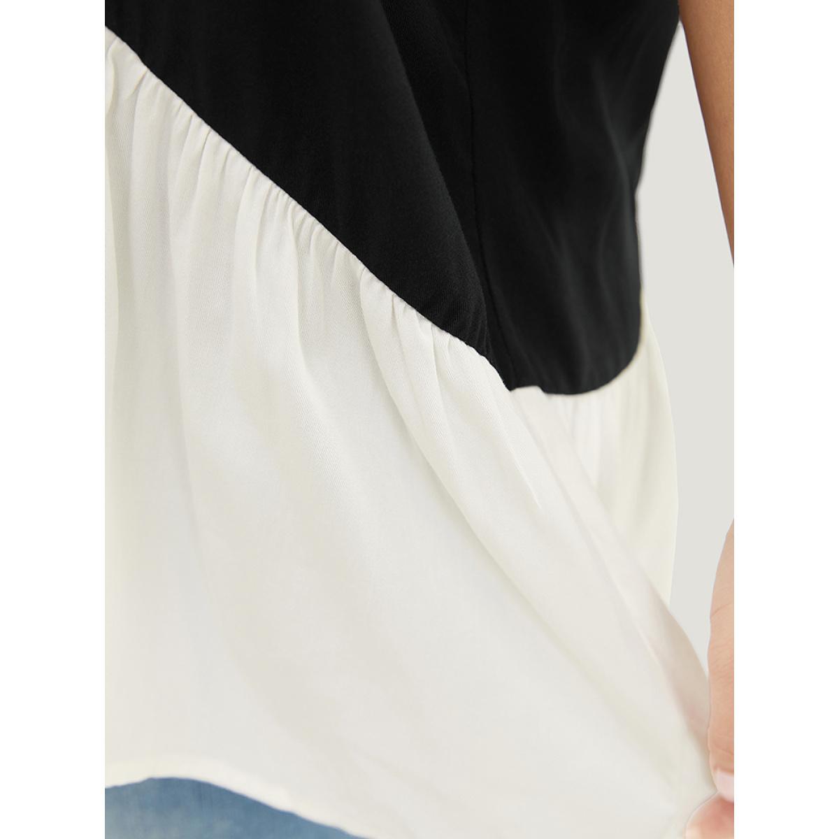 Plus Size Black Floral Appliques Patchwork Asymmetrical Hem Cold Shoulder Blouse Women Elegant Short sleeve Cold Shoulder Dailywear Blouses BloomChic 10/M Product Image