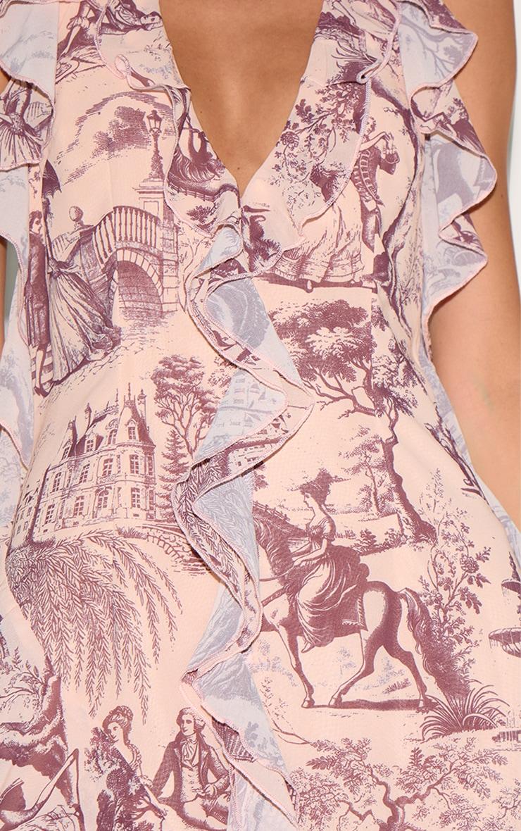 Stone Chiffon Print Frill Detail Plunge Midaxi Dress Product Image