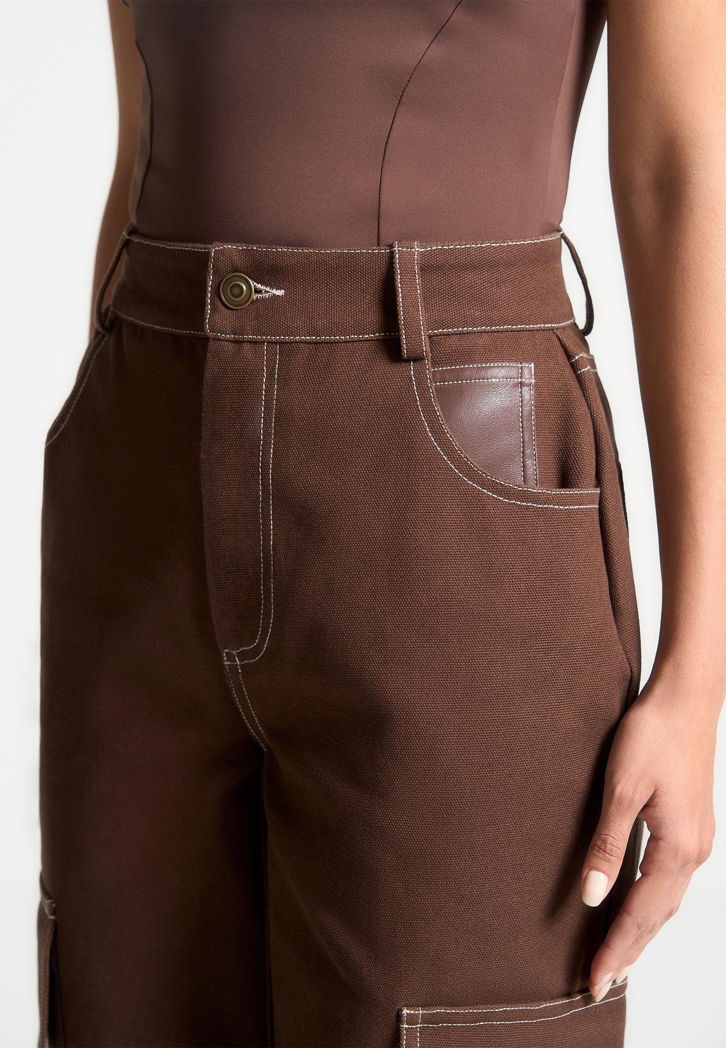 High Rise Drill Cargo Pants - Brown Female Product Image