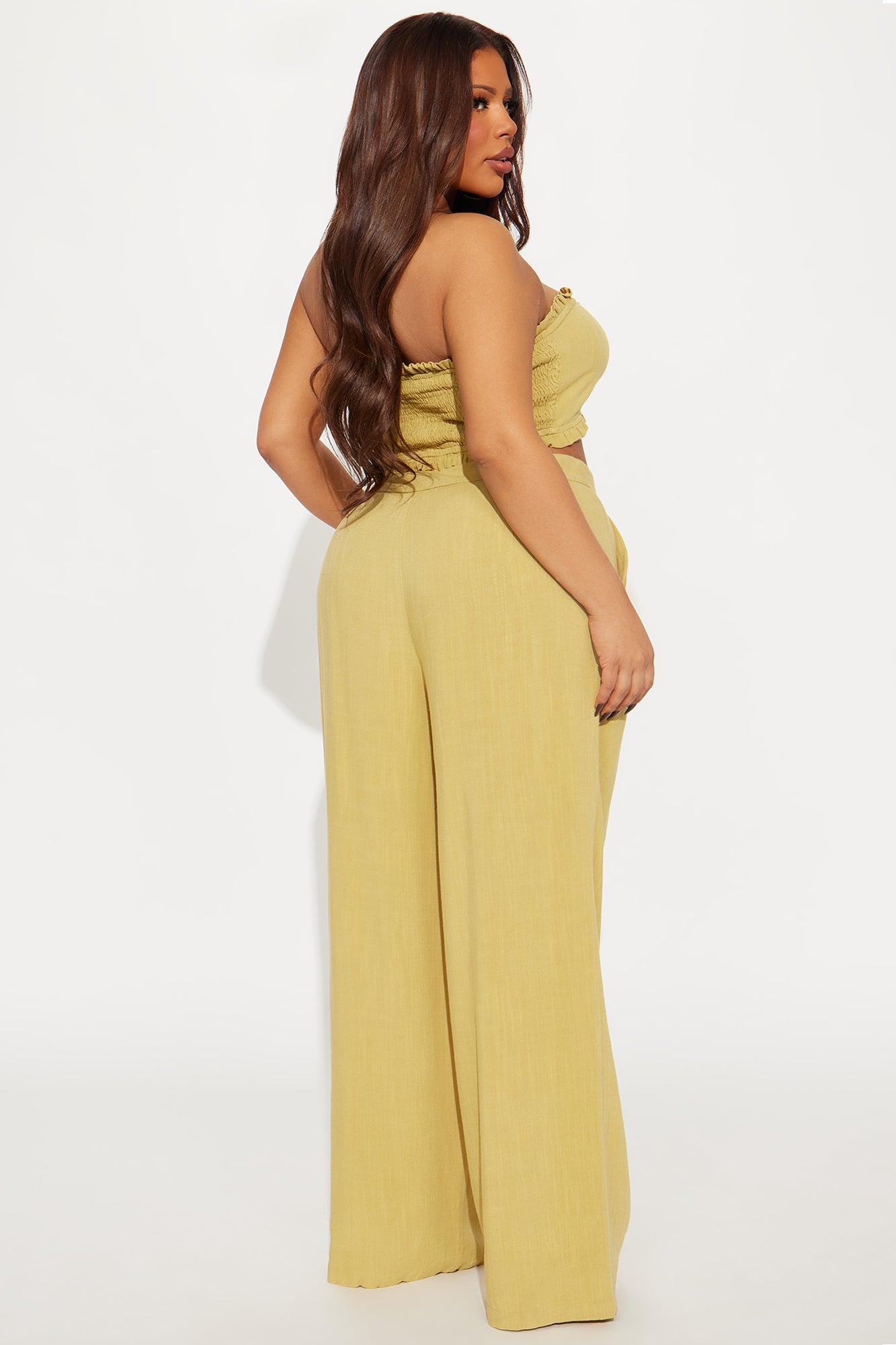 Juliette Linen Pant Set - Chartreuse Product Image