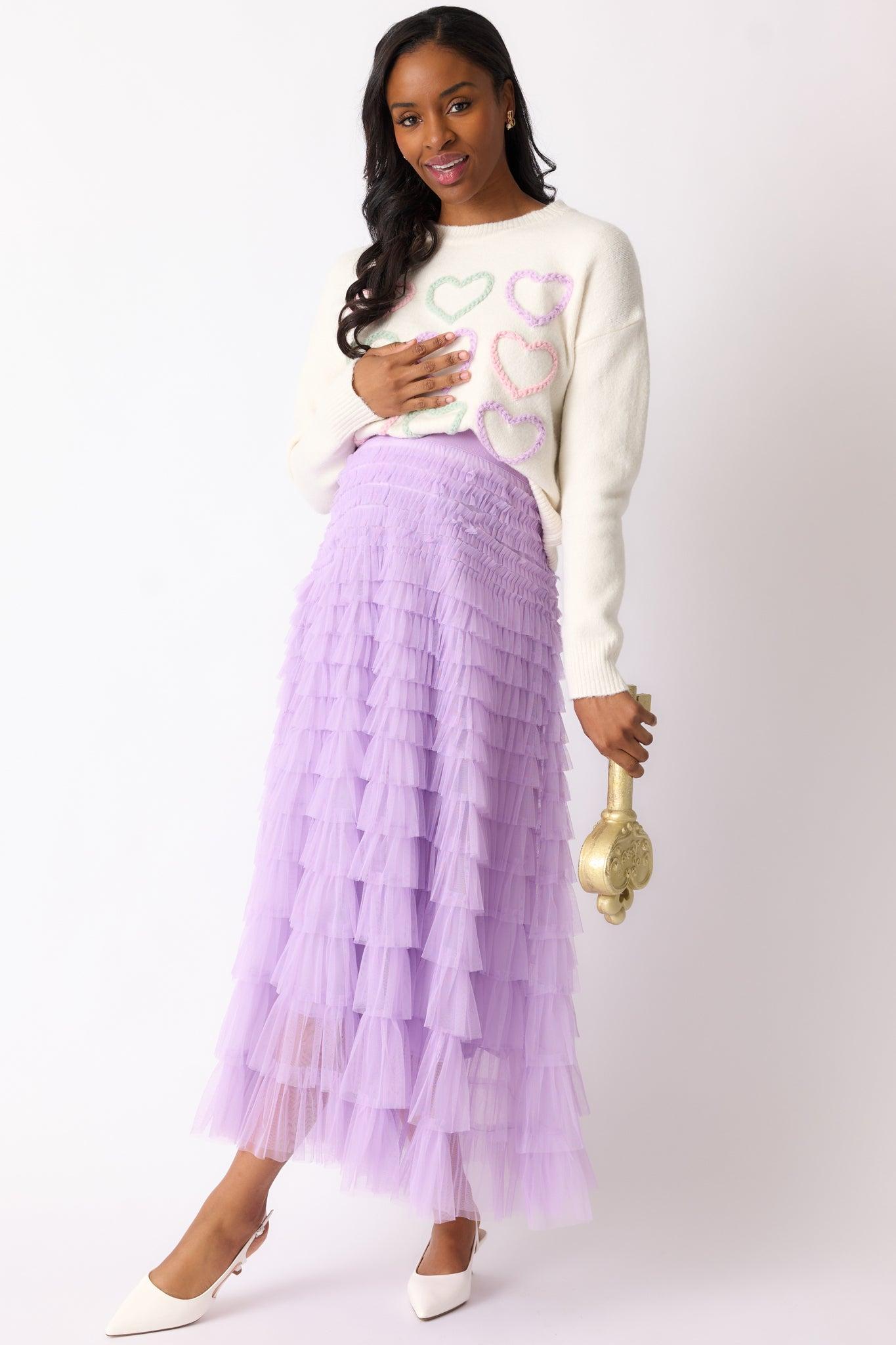 Garden Gathering Lavender Tiered Ruffle Tulle Maxi Skirt Product Image