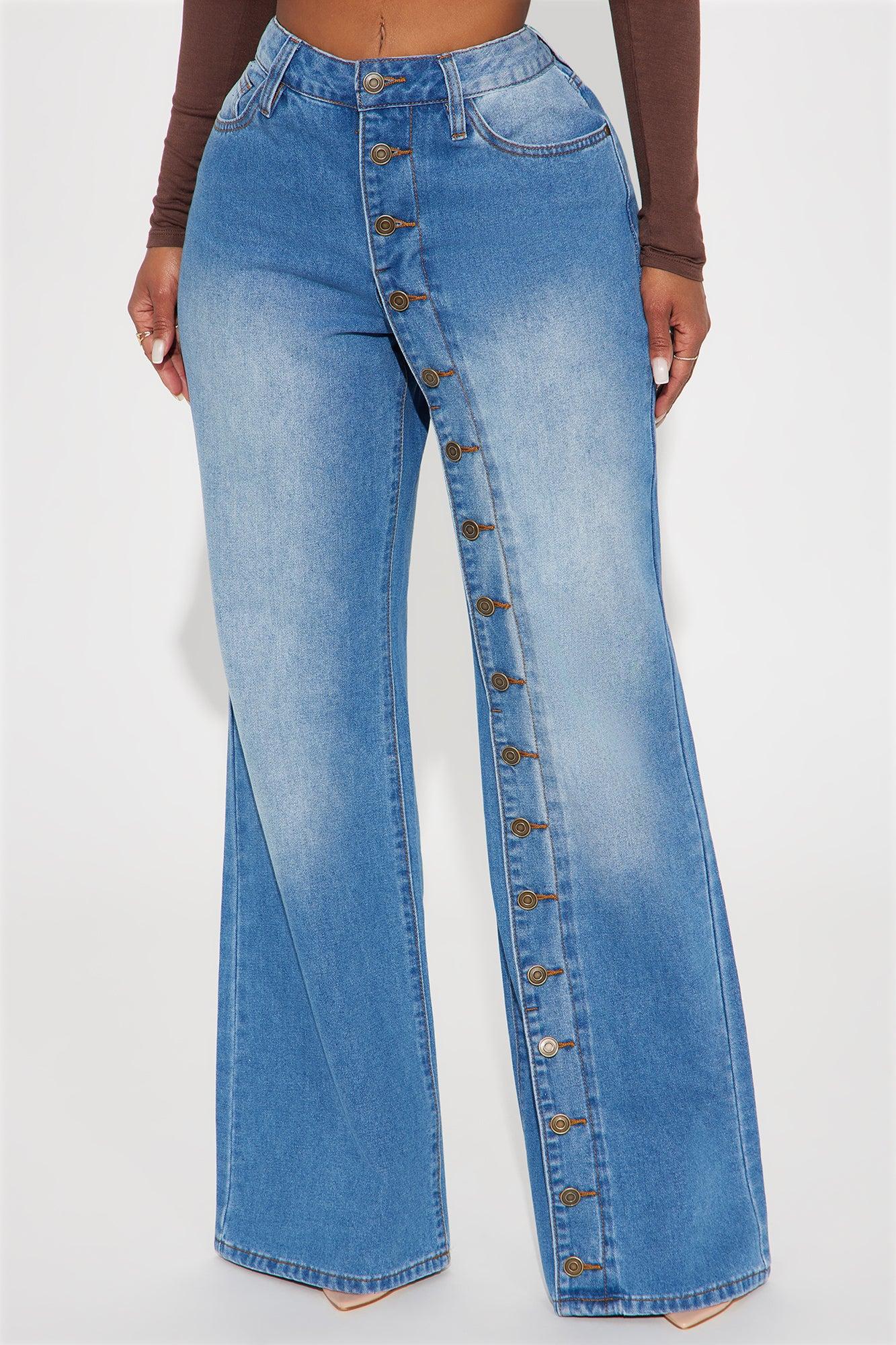 Jaylen Non Stretch Button Up Wide Leg Jeans - Medium Wash Product Image