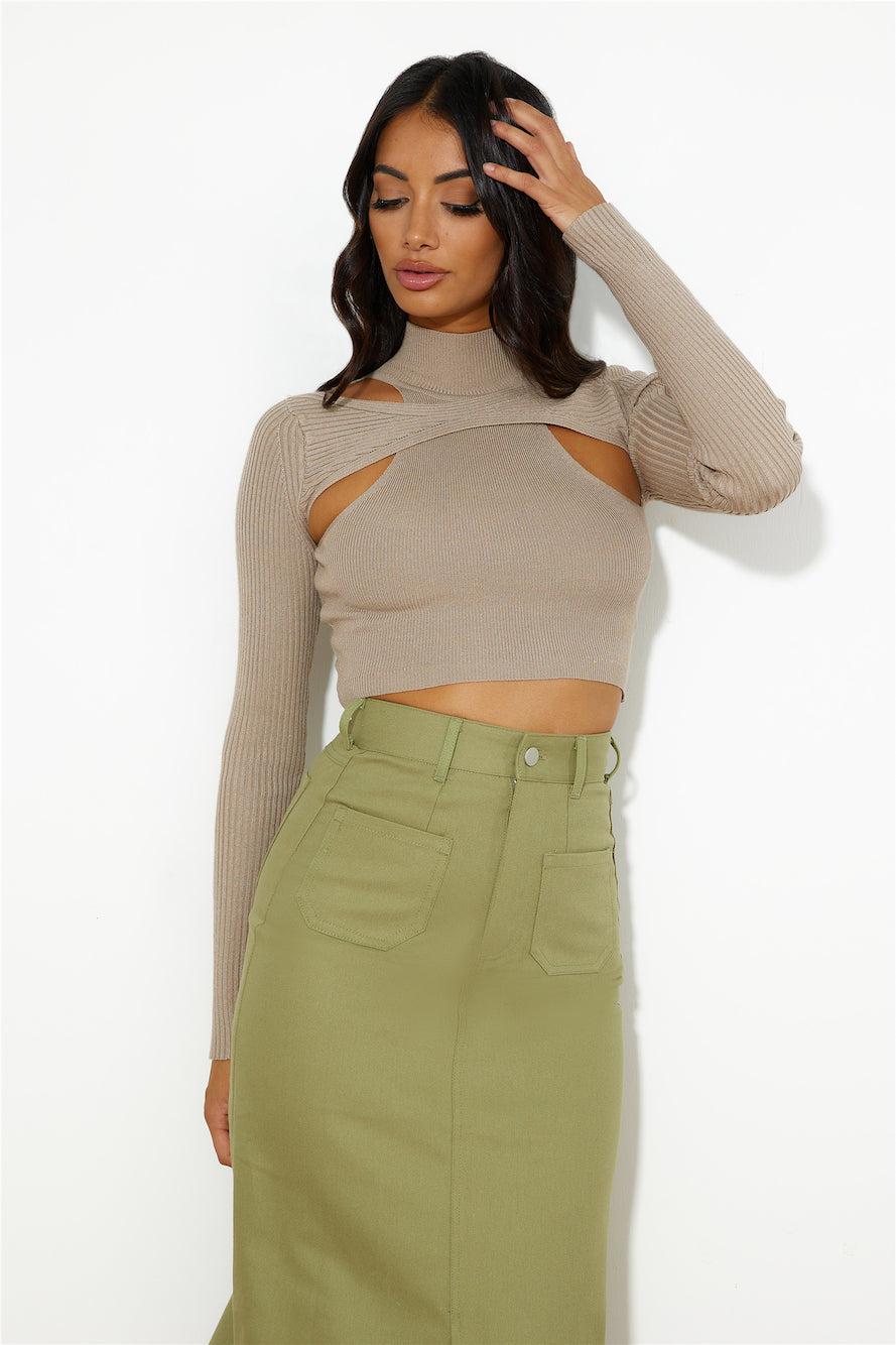 In Or Out Knit Crop Top Brown Product Image