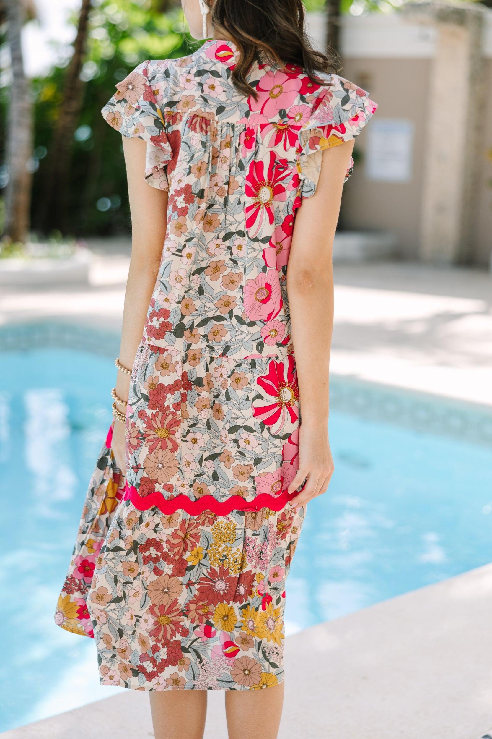 Open Your Heart Rose Pink Floral Midi Dress Female Product Image