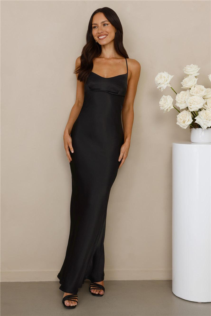 The Samara Satin Maxi Dress Black Product Image