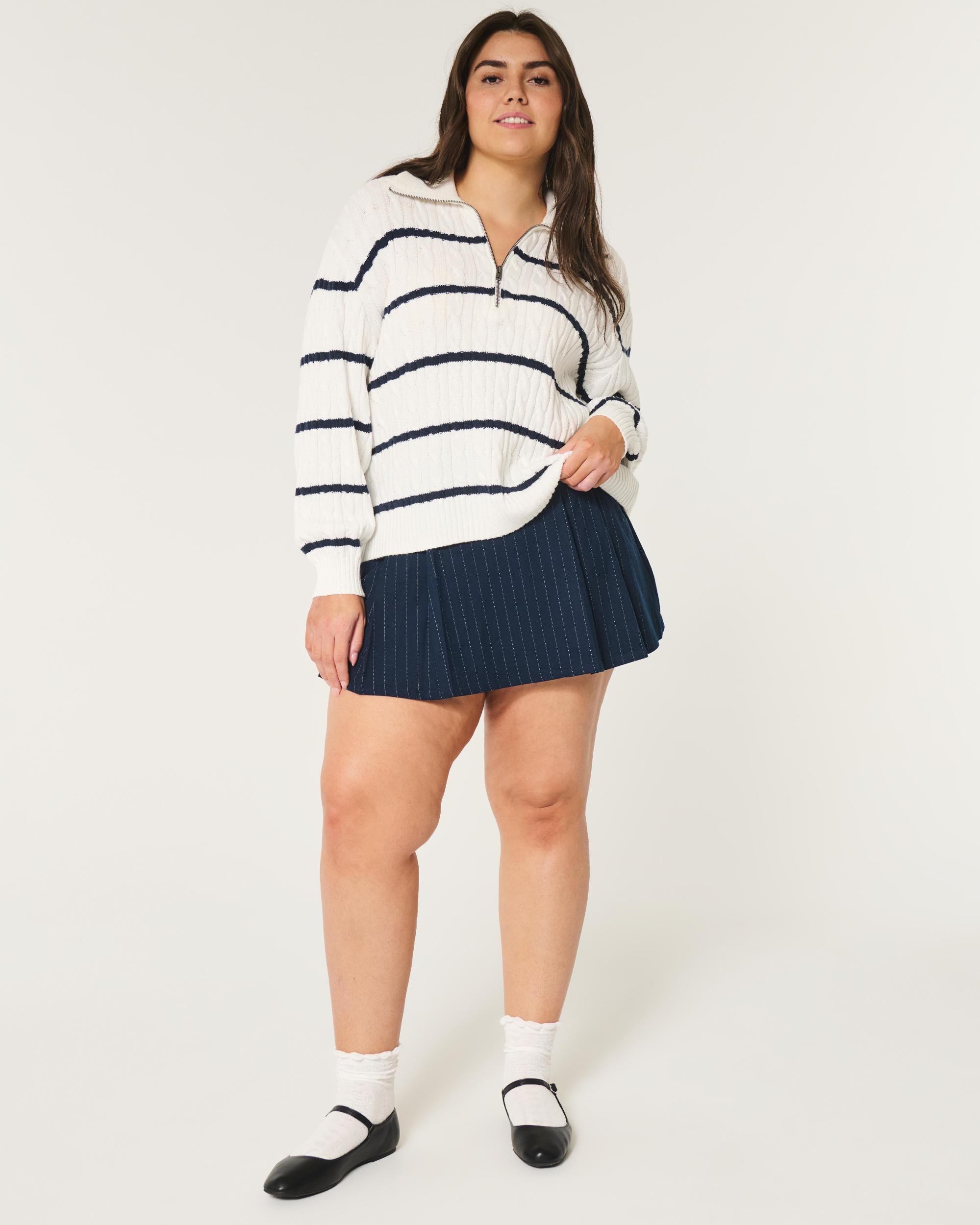 Oversized Cable-Knit Half-Zip Sweater Product Image