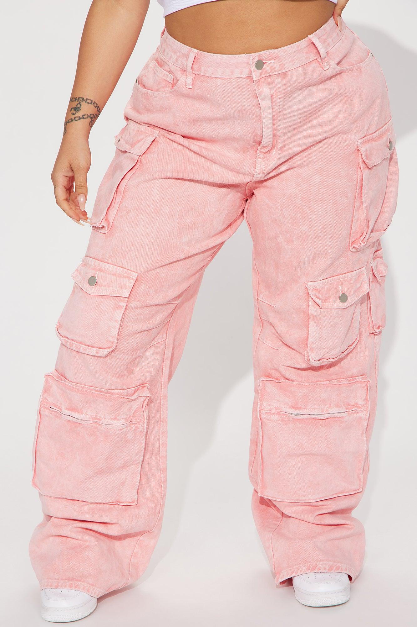 Lily High Rise Cargo Jeans - Pink Product Image