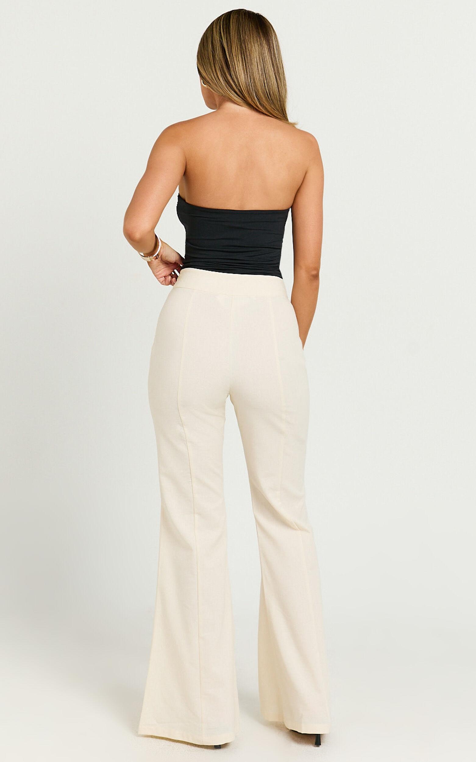 Jamir Pants - Linen Look High Waisted Fit and Flare Pants in Cream Product Image