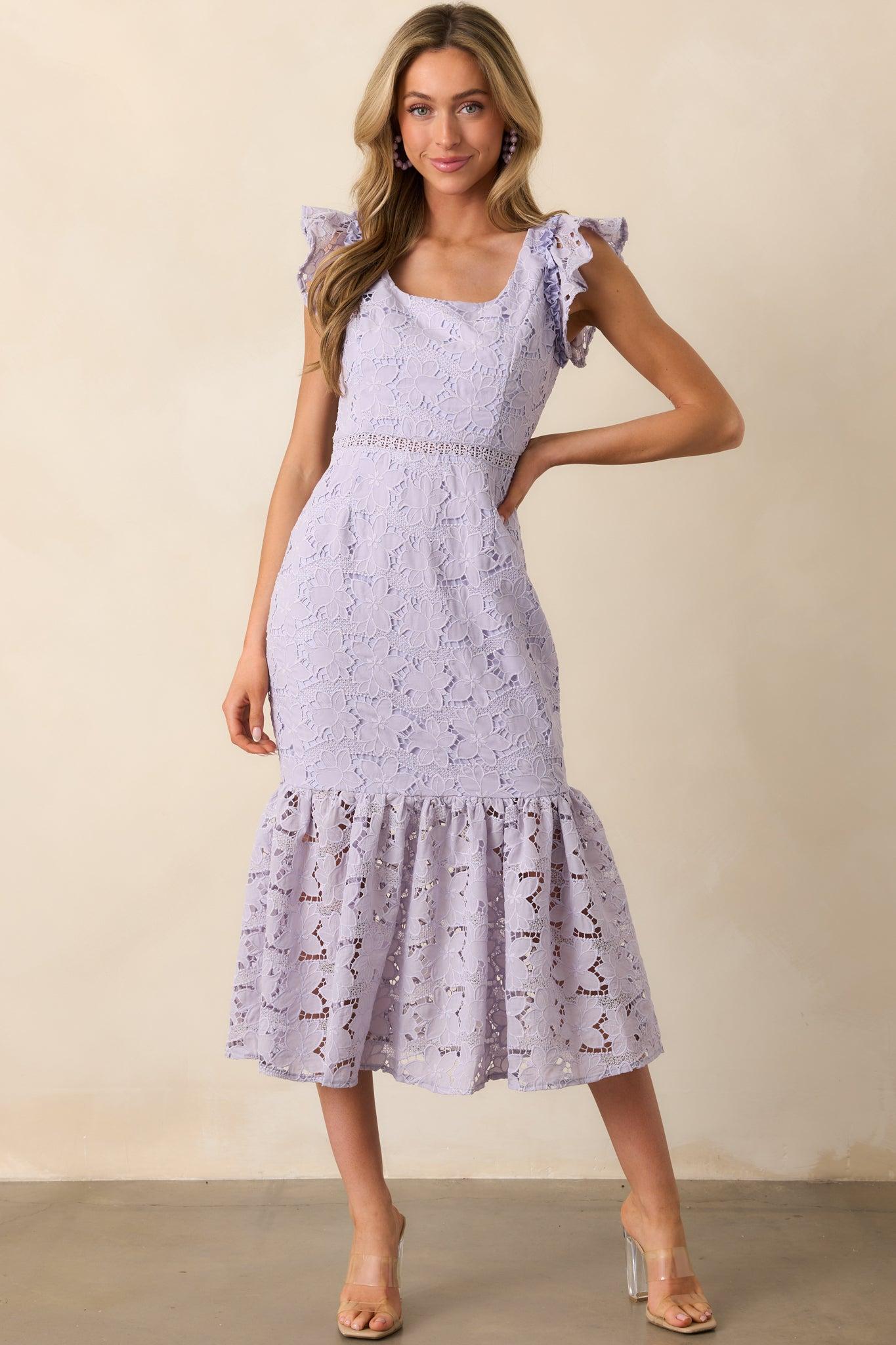 A Novel Approach Lavender Floral Embroidered Midi Dress Product Image