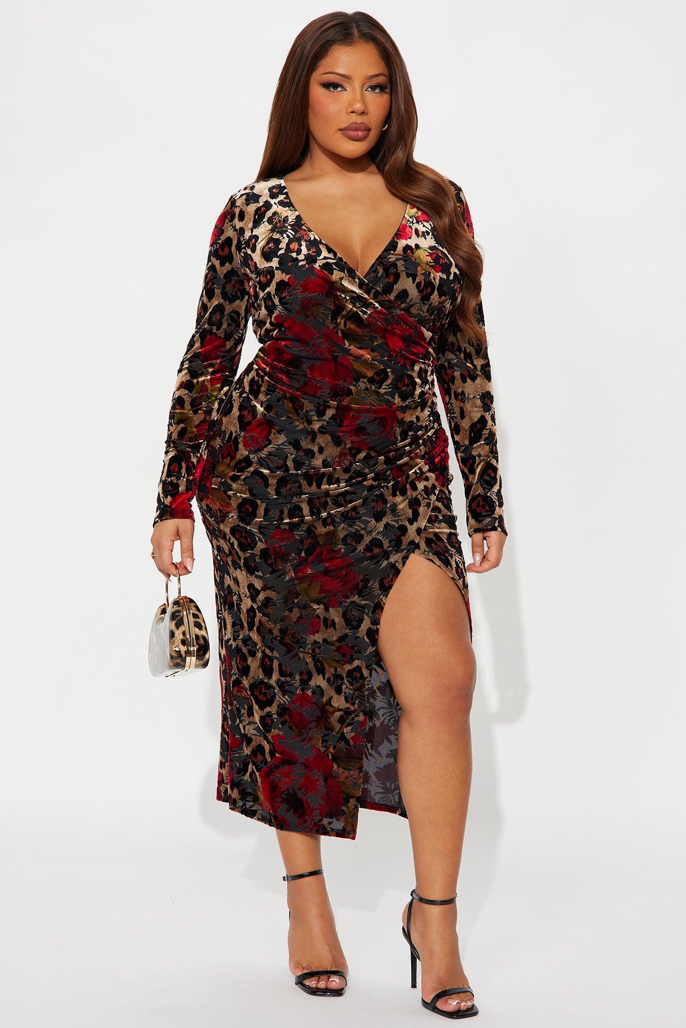 Collette Velvet Long Sleeve Midi Dress - Brown/combo Female Product Image