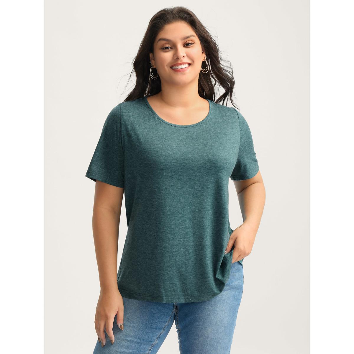 Plus Size Backless Crisscross Solid T-Shirt DarkGreen Women Leisure Overlapping Round Neck Casual T-shirts BloomChic 18-20/2X Product Image