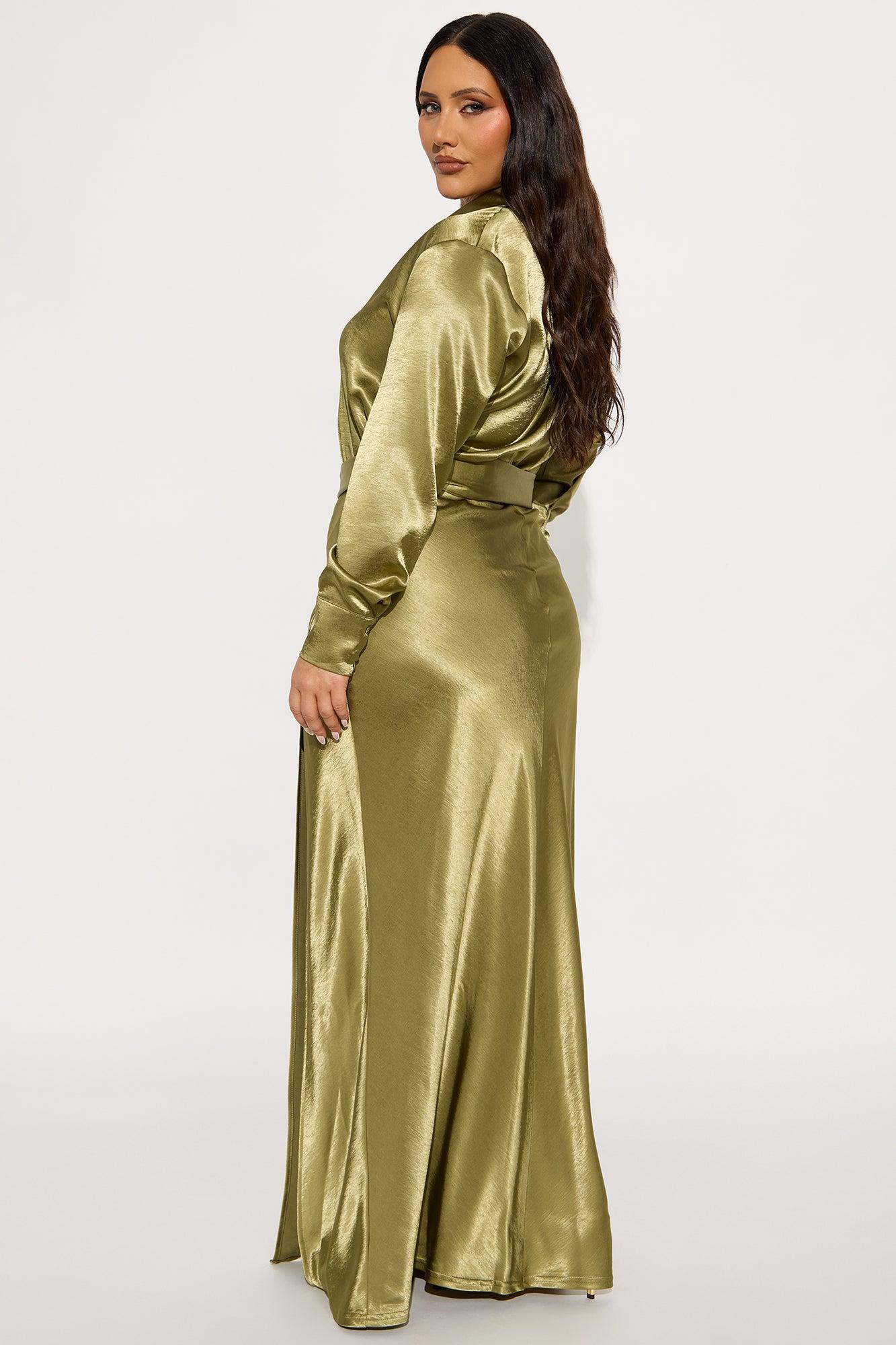 Kendall Satin Maxi Shirt Dress - Green Female Product Image