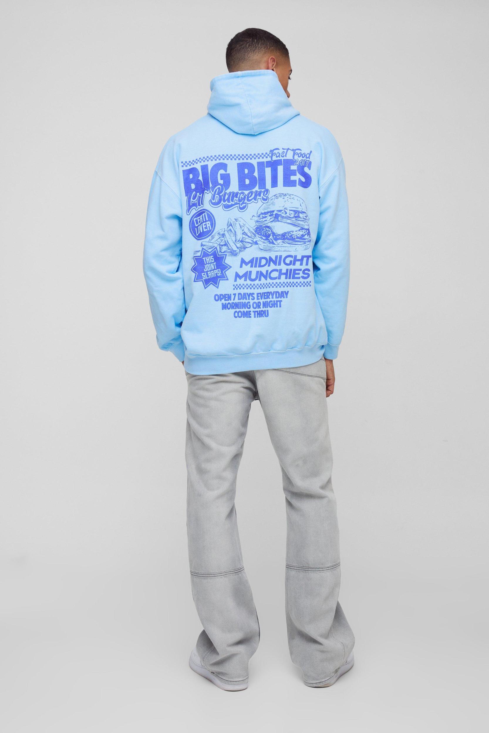Oversized Big Bites Graphic Washed Hoodie | boohooMAN USA Product Image