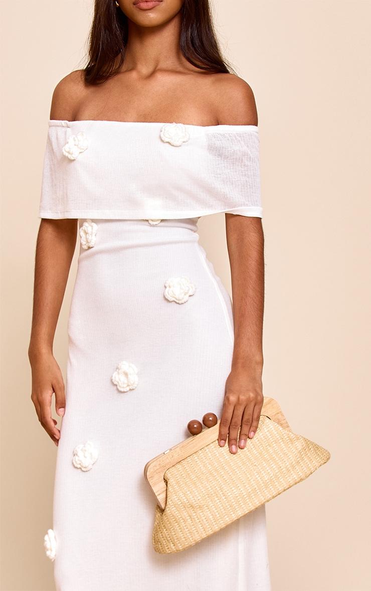 Petite Cream Floral Applique Knitted Maxi Dress Product Image