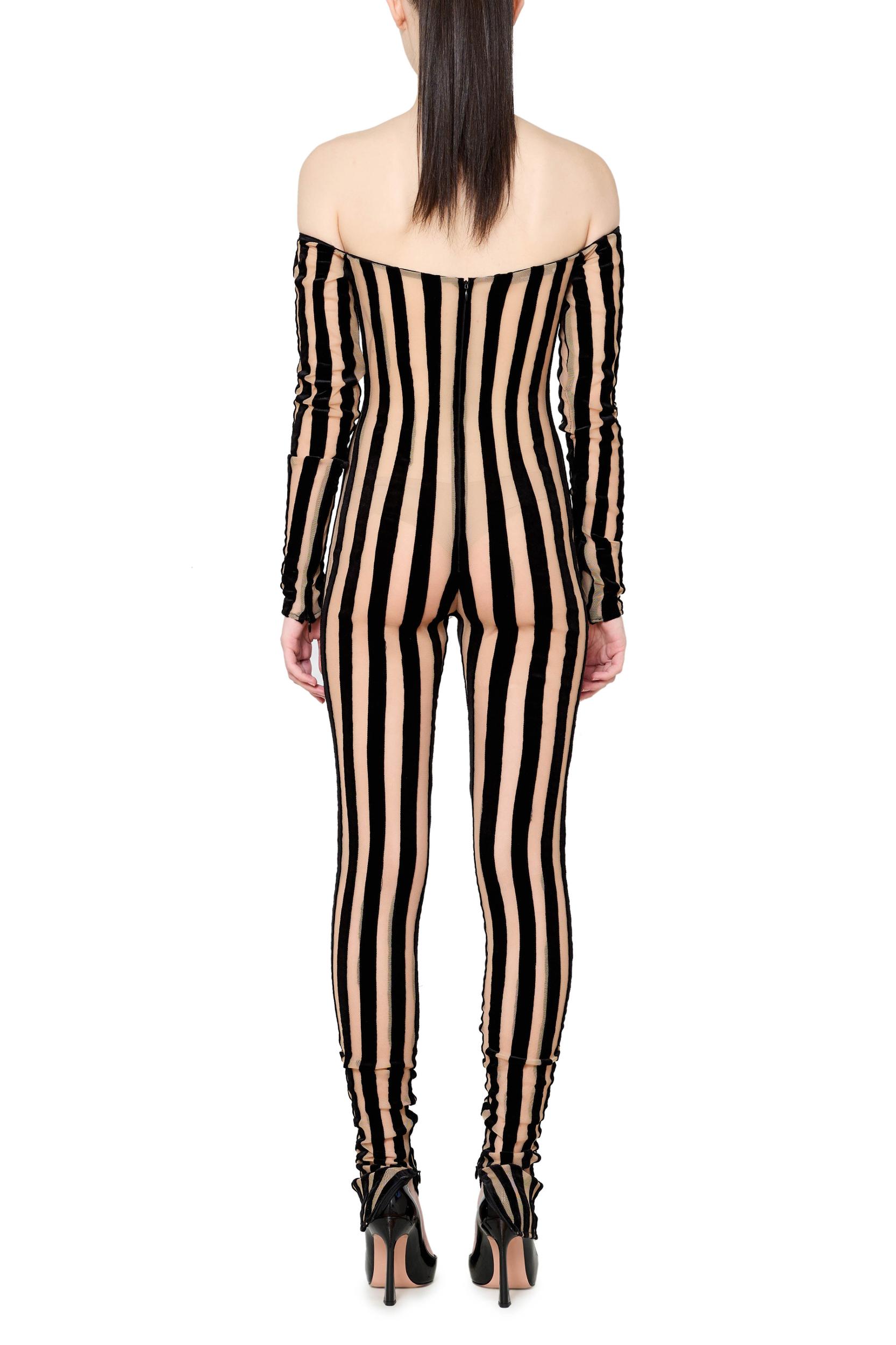 Striped Off the Shoulder Catsuit Product Image