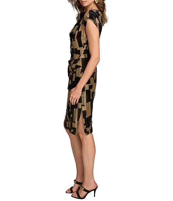 Donna Karan Metallic Velvet Boat Neck Cap Sleeve Sheath Dress Product Image