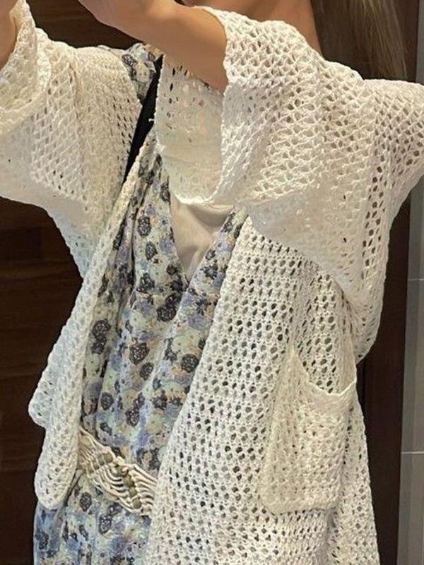 Open Front Crochet Knit Long Top Product Image
