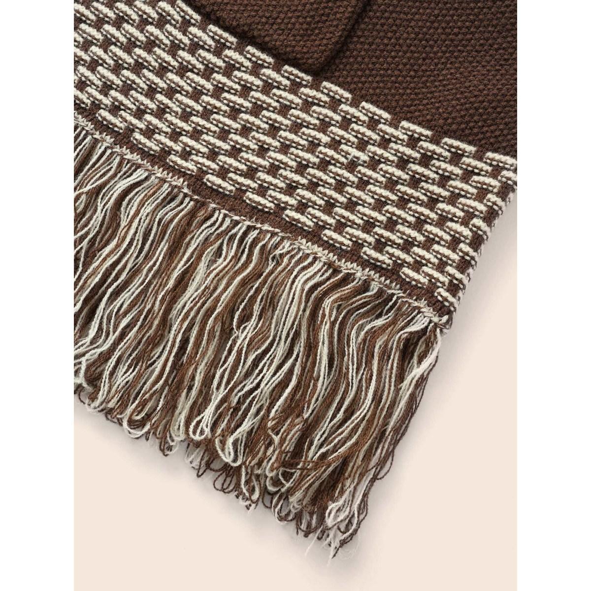 Plus Size Woolen Tassels Pockets Open Cardigan DarkBrown Women Resort Loose Long Sleeve Vacation Cardigans BloomChic 18-20/2X Product Image