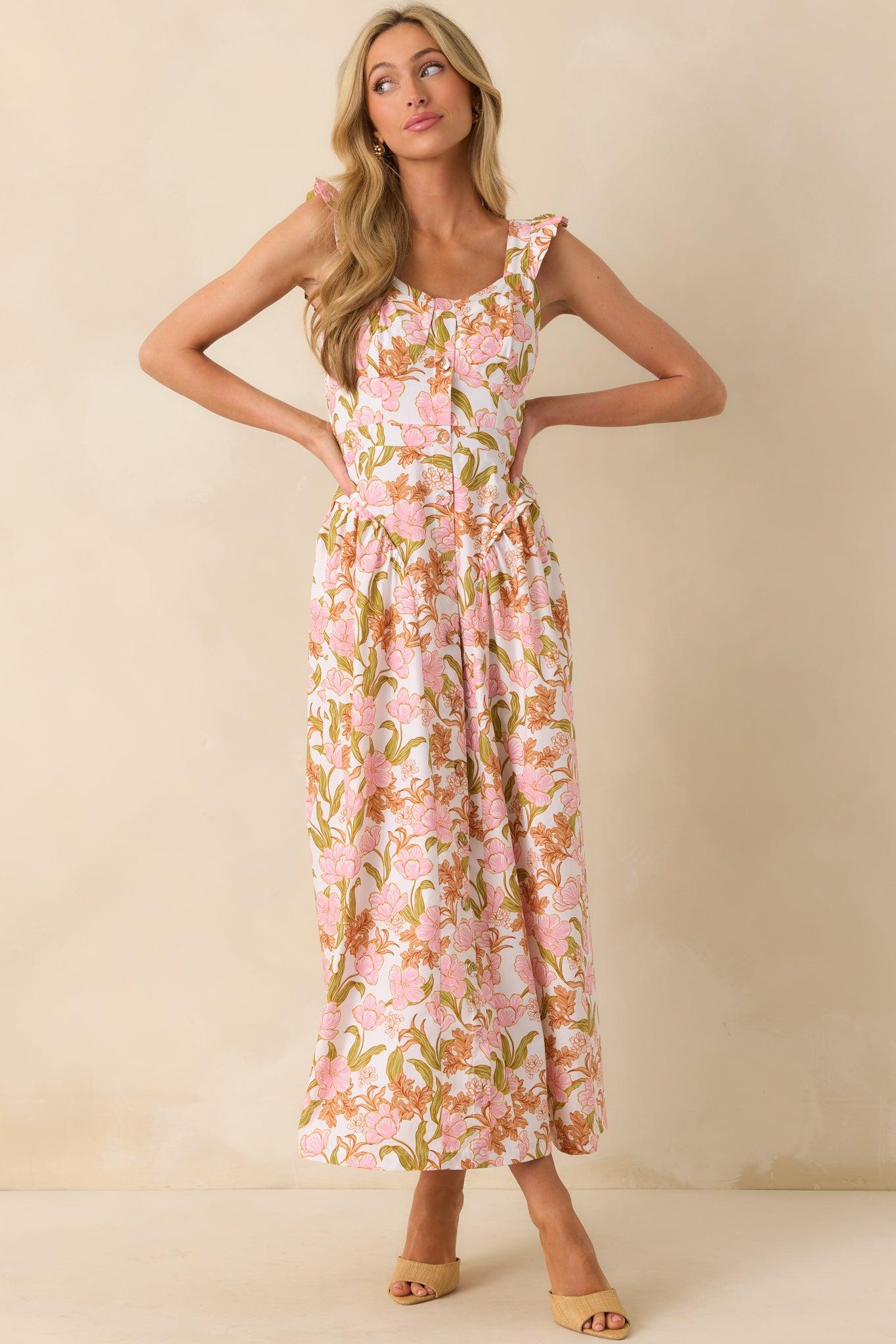 The Main Event Pink Floral Print Cotton Maxi Shirt Dress Product Image