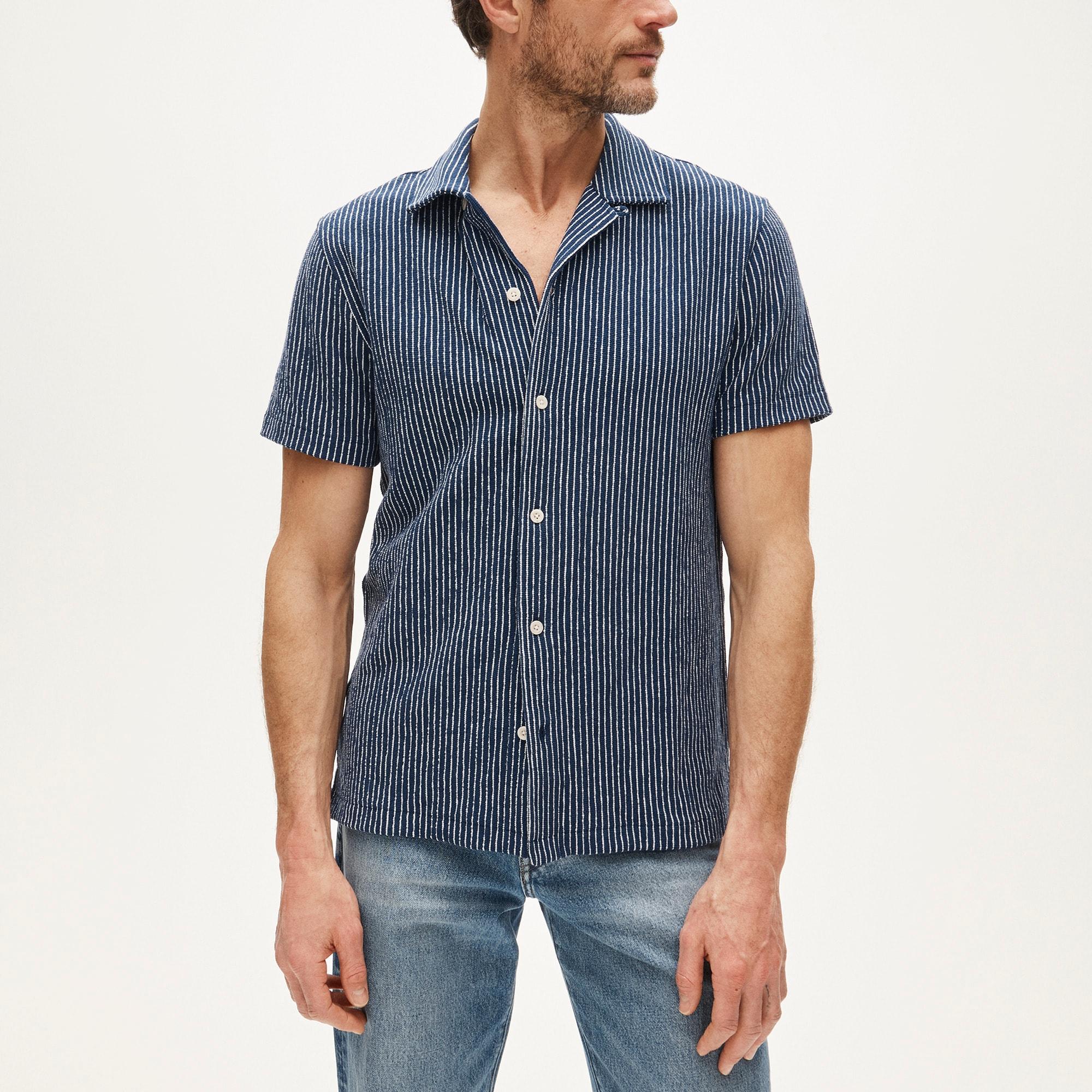 Textured camp-collar knit shirt in stripe Product Image