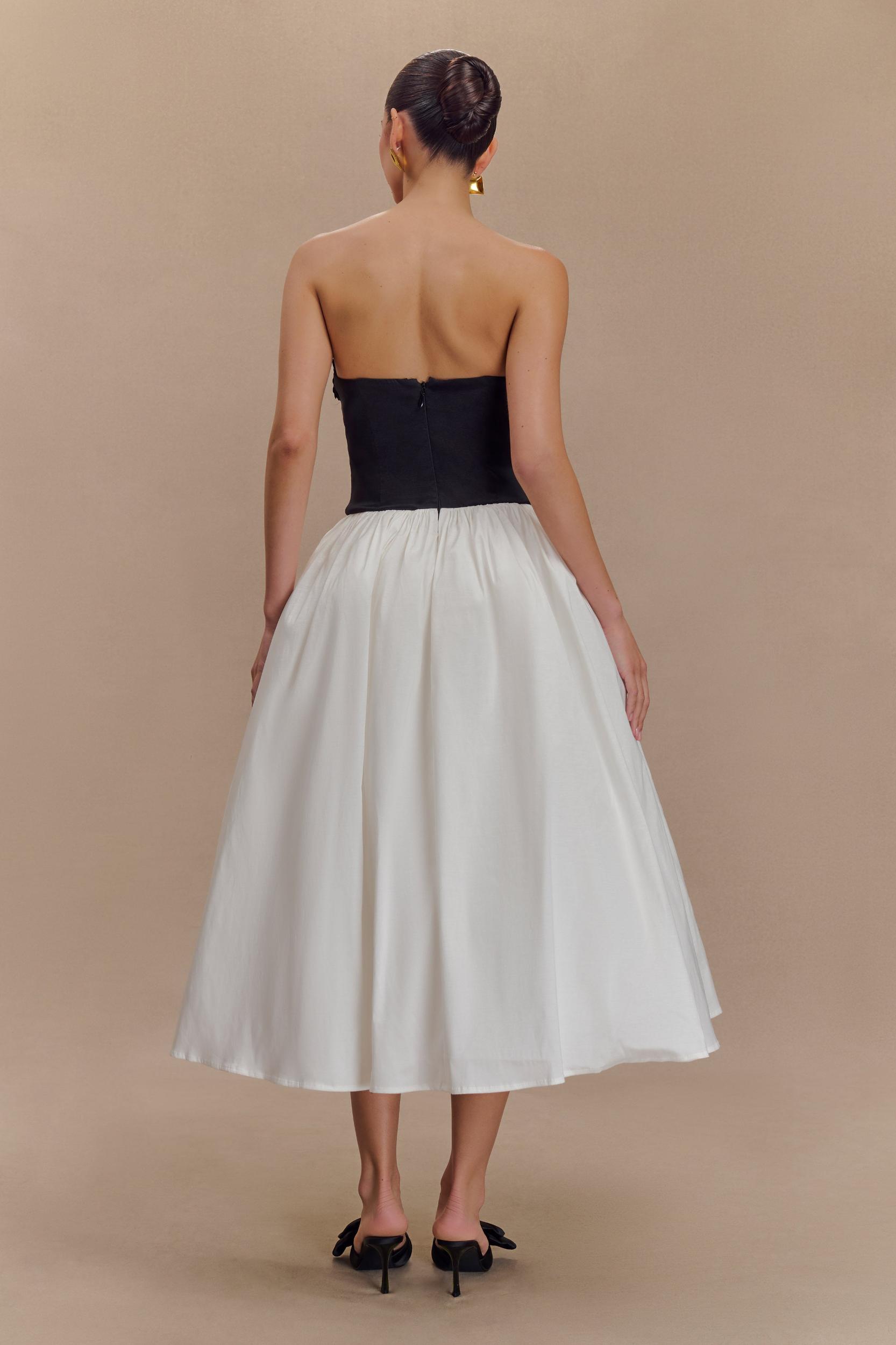 Elyssa Embroidered Contrast Midi Dress - Black/White Product Image