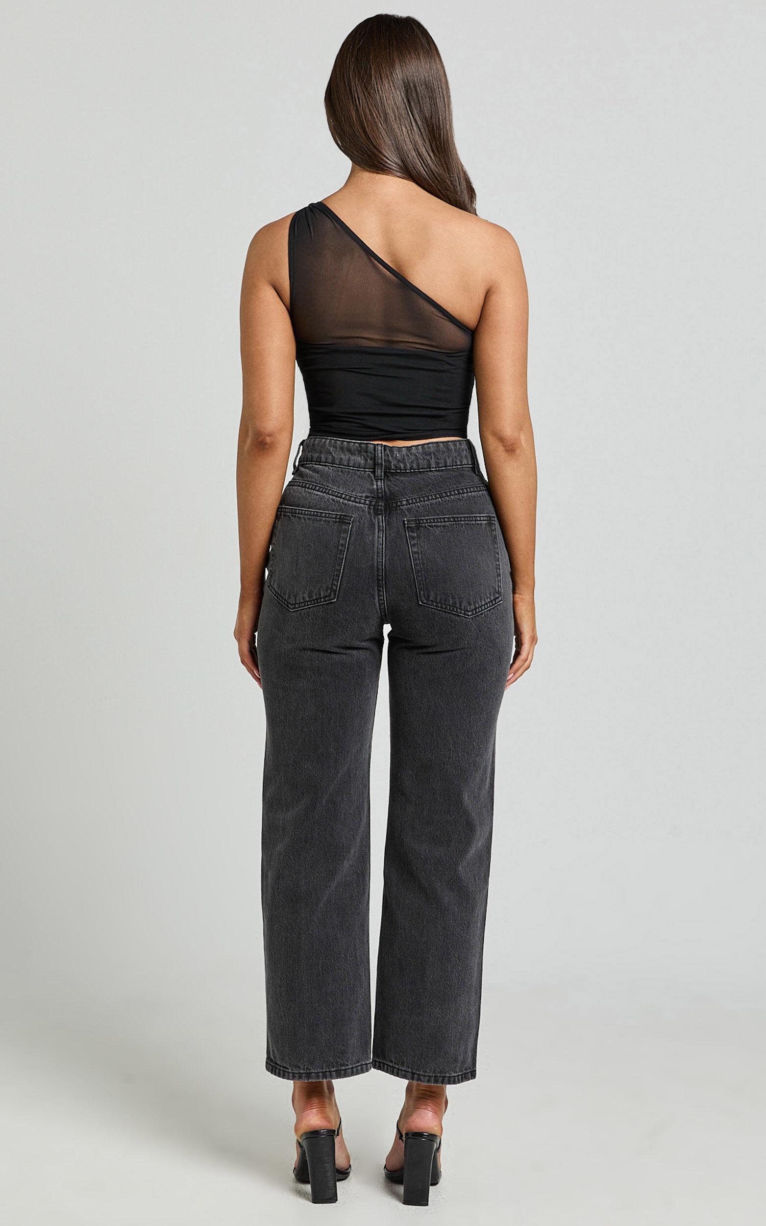 Wilkins Jeans - High Waisted Straight Leg Cropped Hem Jeans in Washed Black Product Image