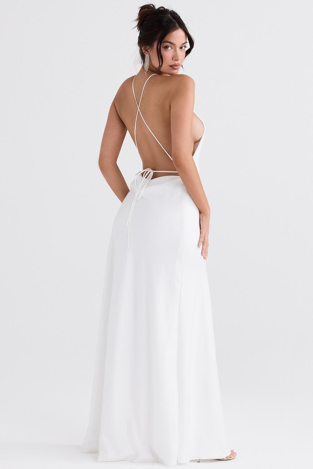 Zanab  ivory thigh slit maxi dress Product Image