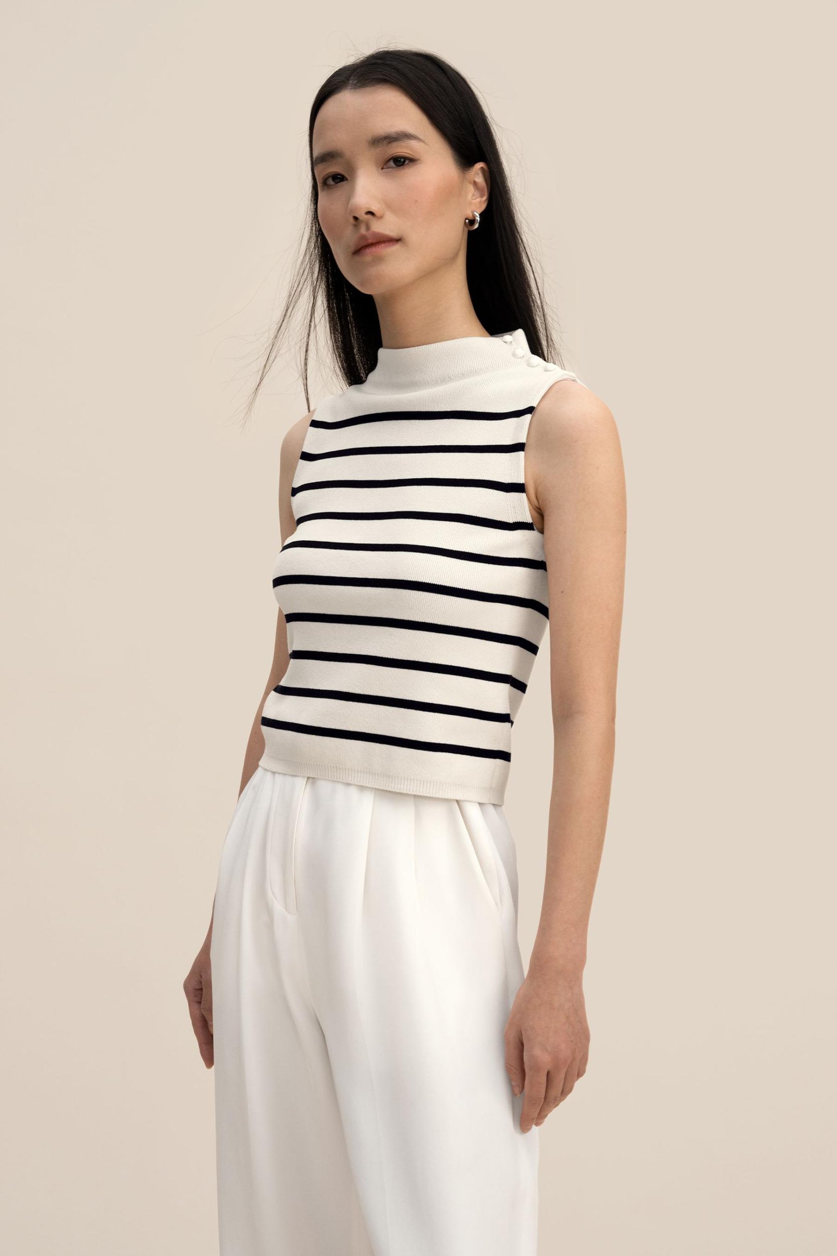 Cropped Spun Silk Strip Sweater Product Image