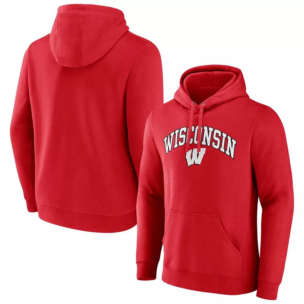 Men's Fanatics Red Wisconsin Badgers Arched Logo Pullover Hoodie,  Product Image