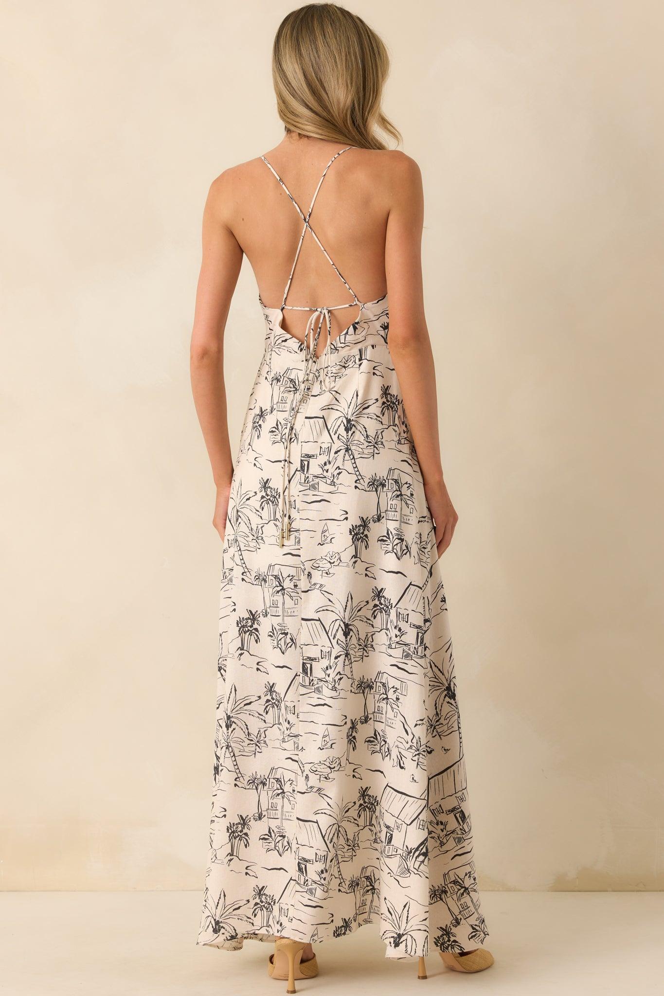 Just Fell Into Place Ivory Tropical Print Linen Blend Maxi Dress Product Image