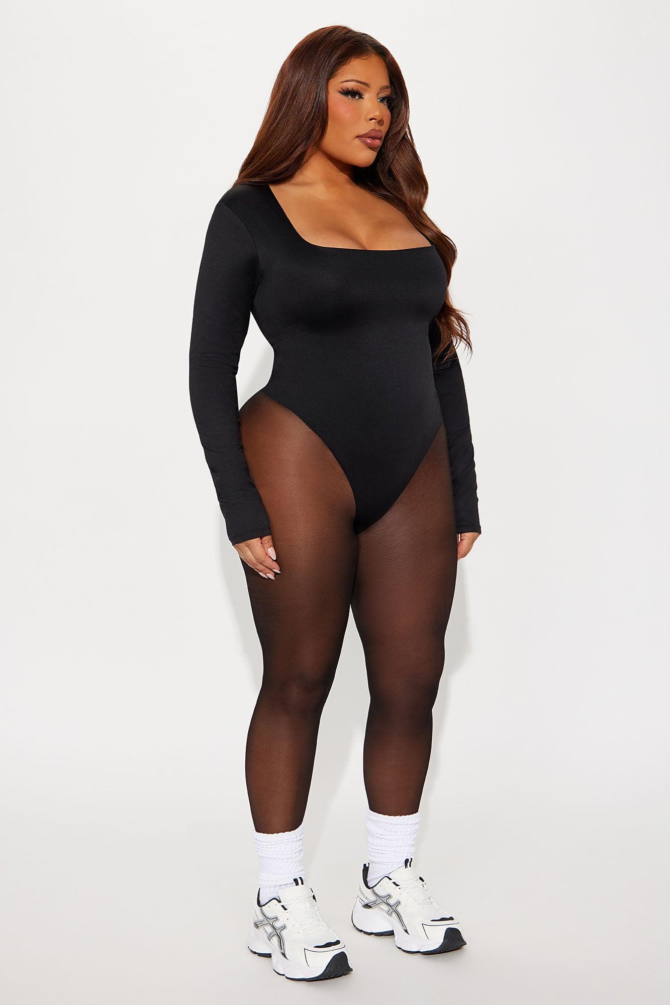 Contour Double Lined Long Sleeve Square Neck Bodysuit - Black Female Product Image